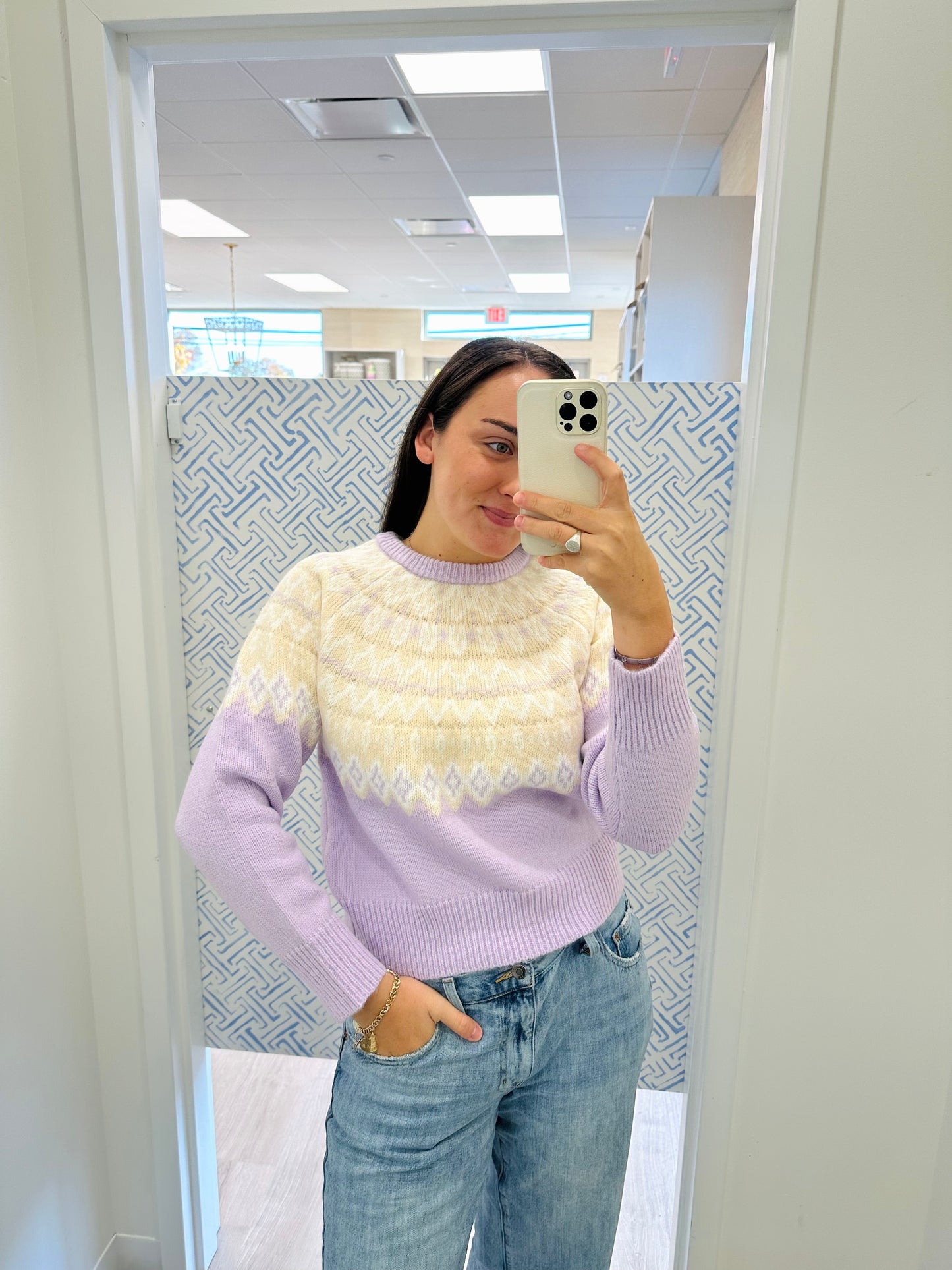 Design History Fairisle Raglan Sweater in Lavender