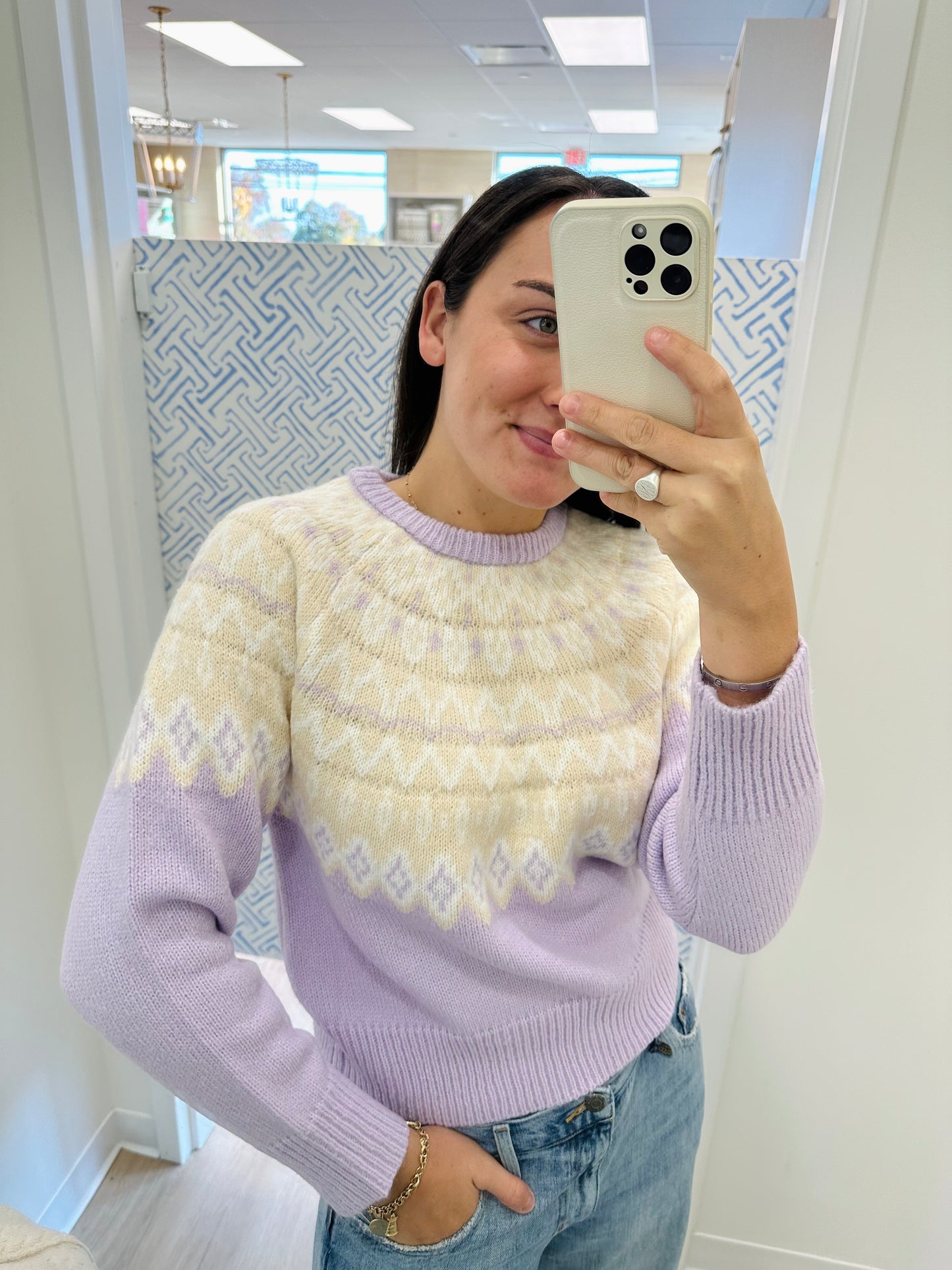 Design History Fairisle Raglan Sweater in Lavender