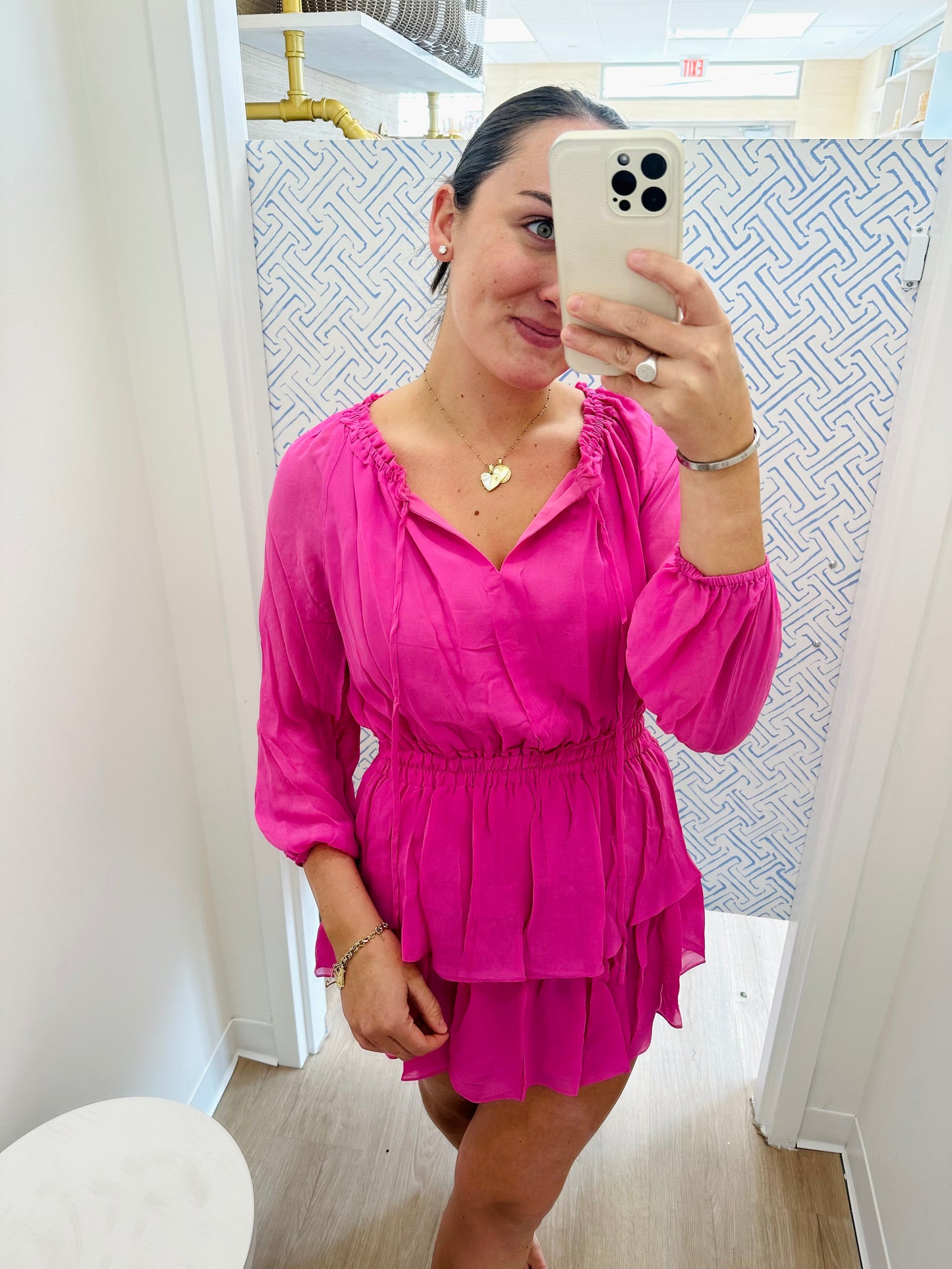 Love Shack Fancy Popover Dress in Pitaya