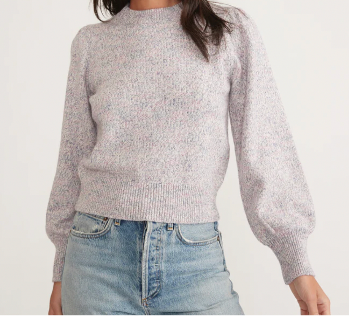 Marine Layer Alma Puff Sleeve Sweater in Purple Heather