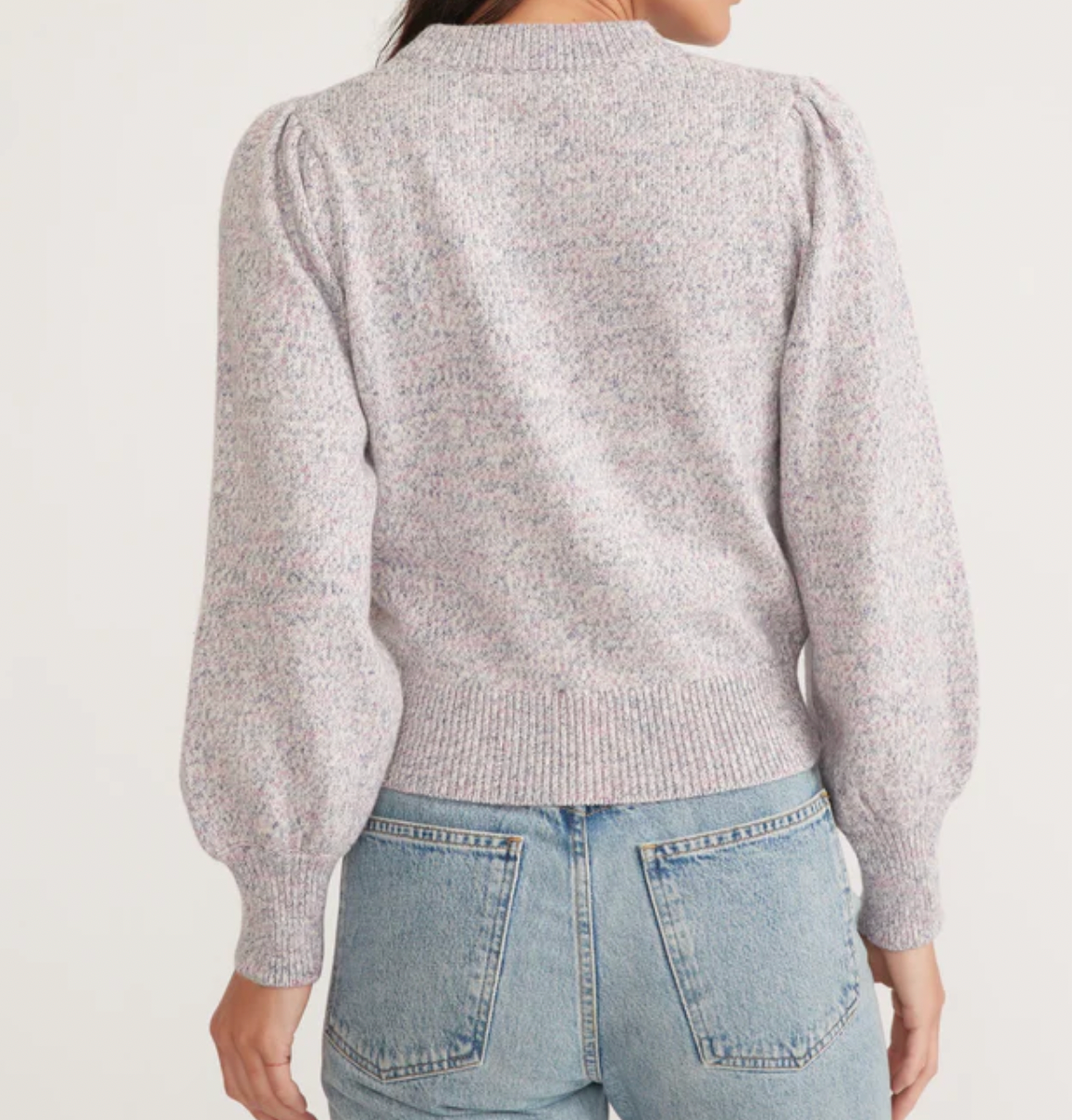 Marine Layer Alma Puff Sleeve Sweater in Purple Heather