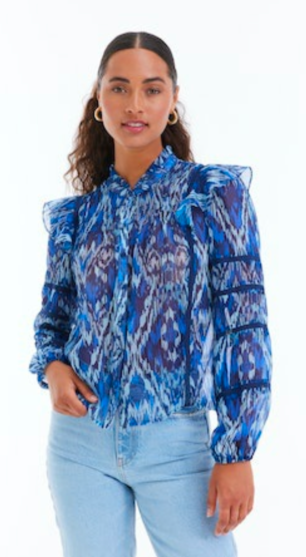 Allison Sophia Blouse in Blue Ikat
