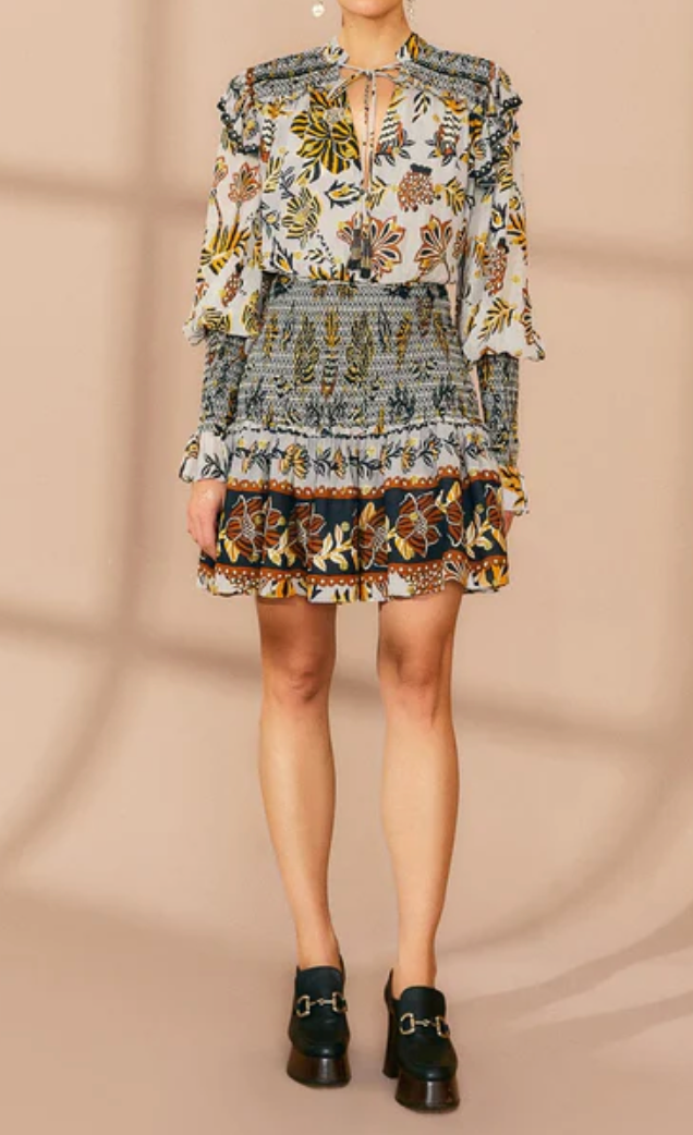 Farm Rio Floral Tapestry Silver Mini Dress