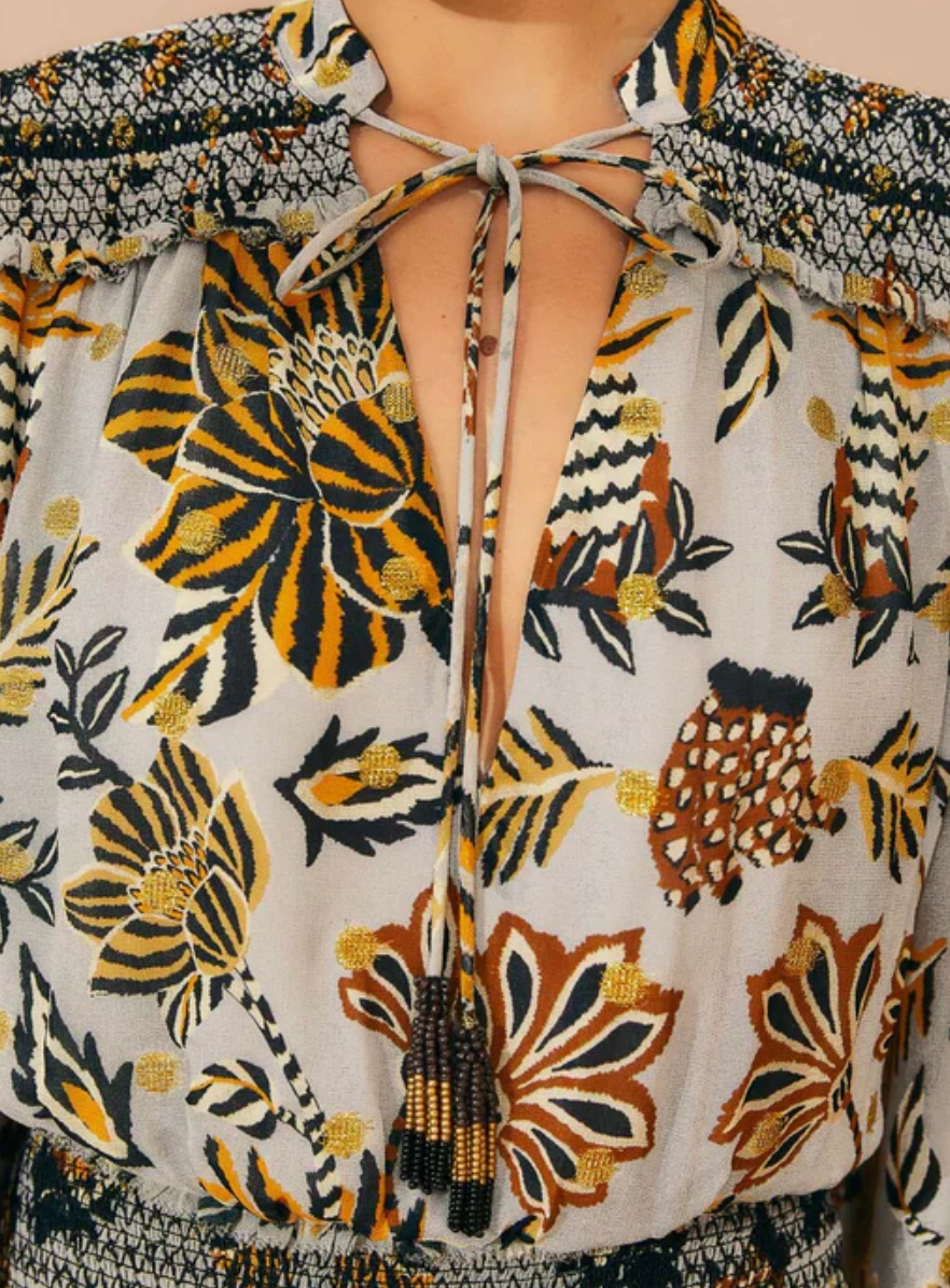 Farm Rio Floral Tapestry Silver Mini Dress