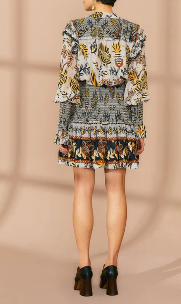 Farm Rio Floral Tapestry Silver Mini Dress