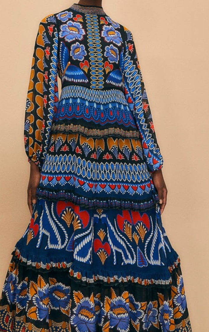 Farm Rio Black Ainika Sparkle Long Sleeve Maxi Dress