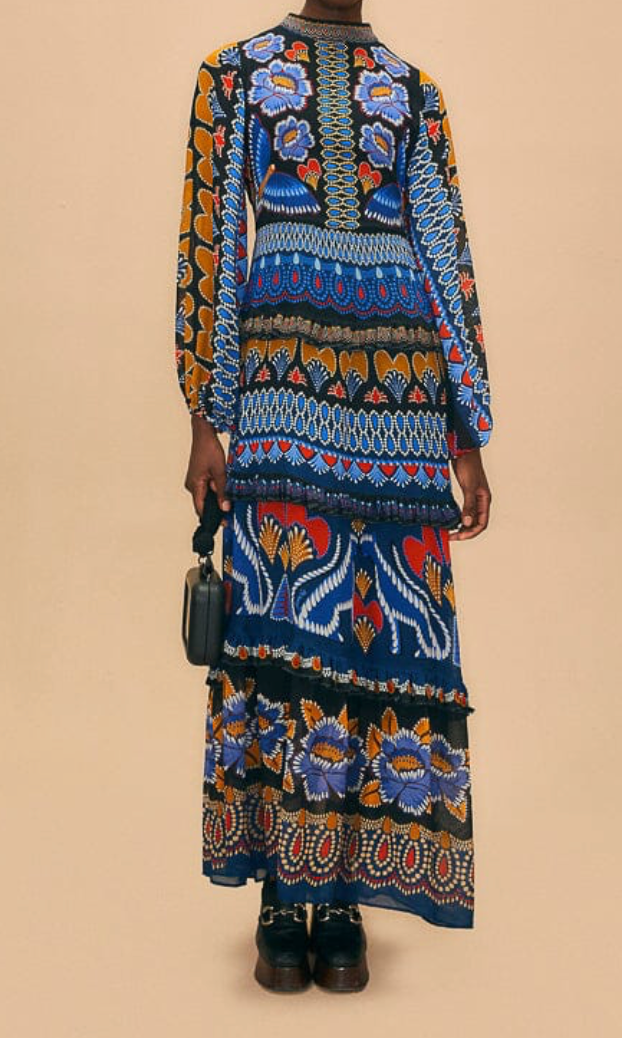 Farm Rio Black Ainika Sparkle Long Sleeve Maxi Dress