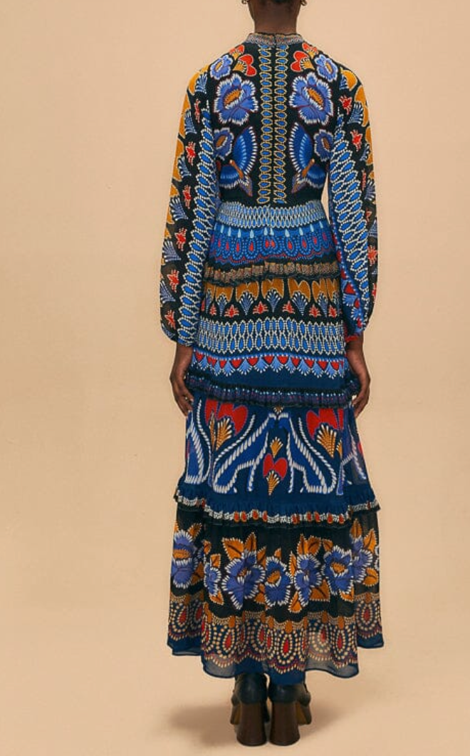 Farm Rio Black Ainika Sparkle Long Sleeve Maxi Dress