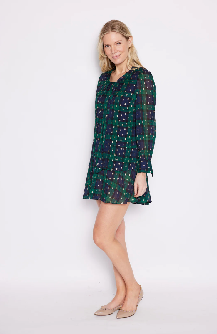 Sail to Sable Blackwatch Lurex Clip Dot Bow Front Dress