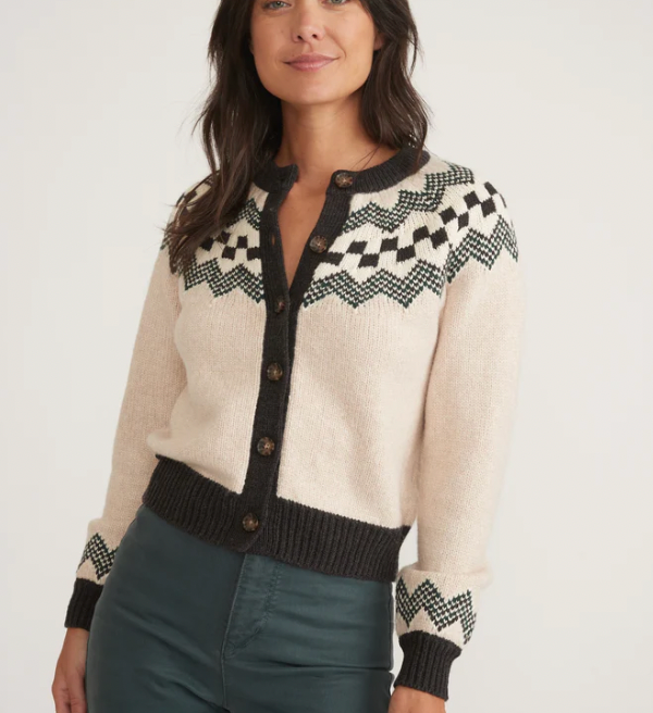 Marine Layer Ava Fair Isle Cardigan in Oatmeal heather