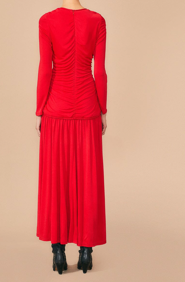 Farm Rio Red V Neckline Long Sleeve Midi Dress