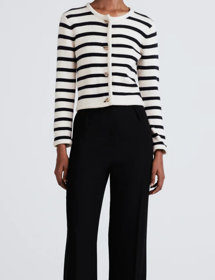 Derek Lam Keene Striped Cardigan in ivory/navy