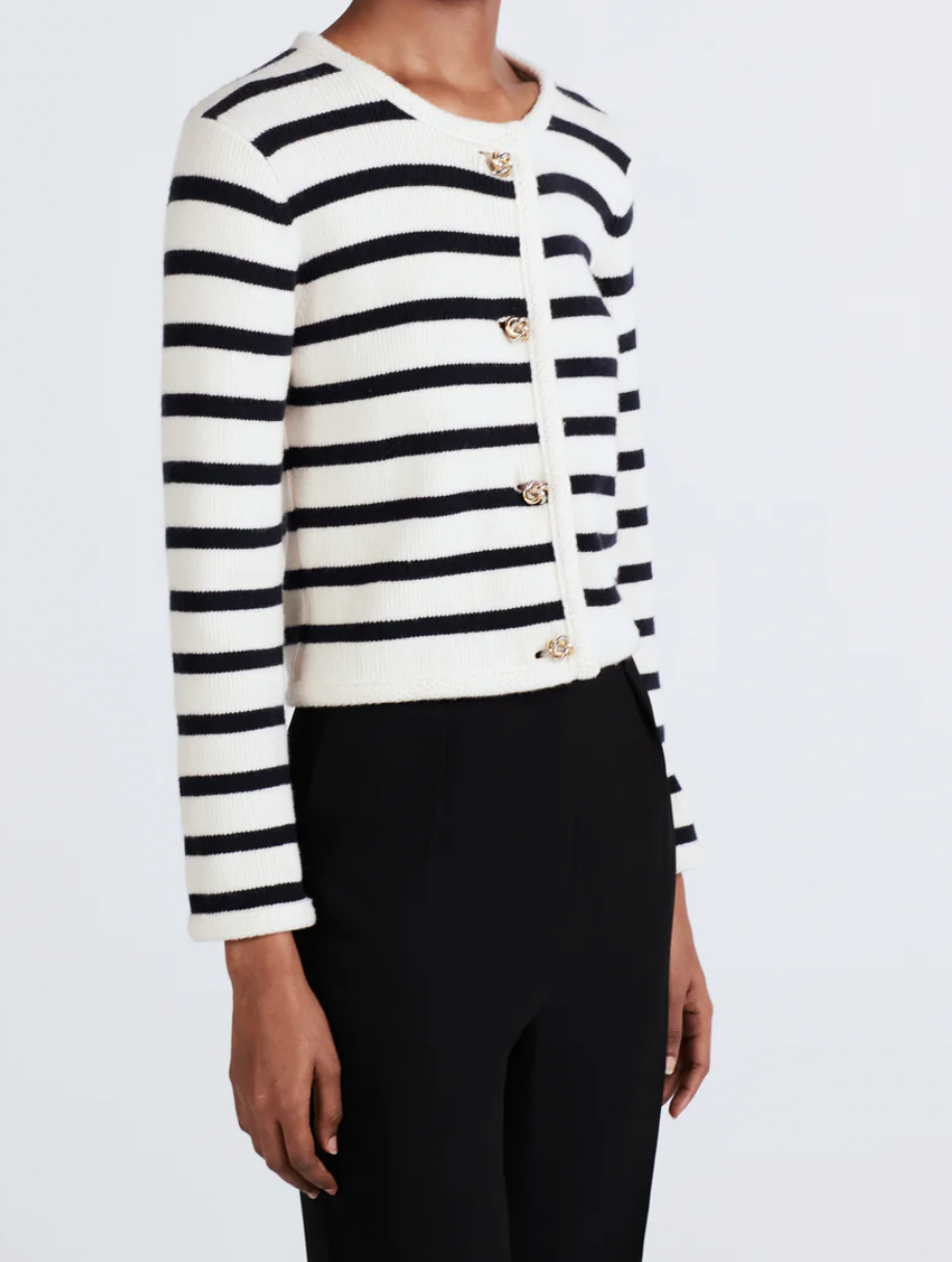 Derek Lam Keene Striped Cardigan in ivory/navy