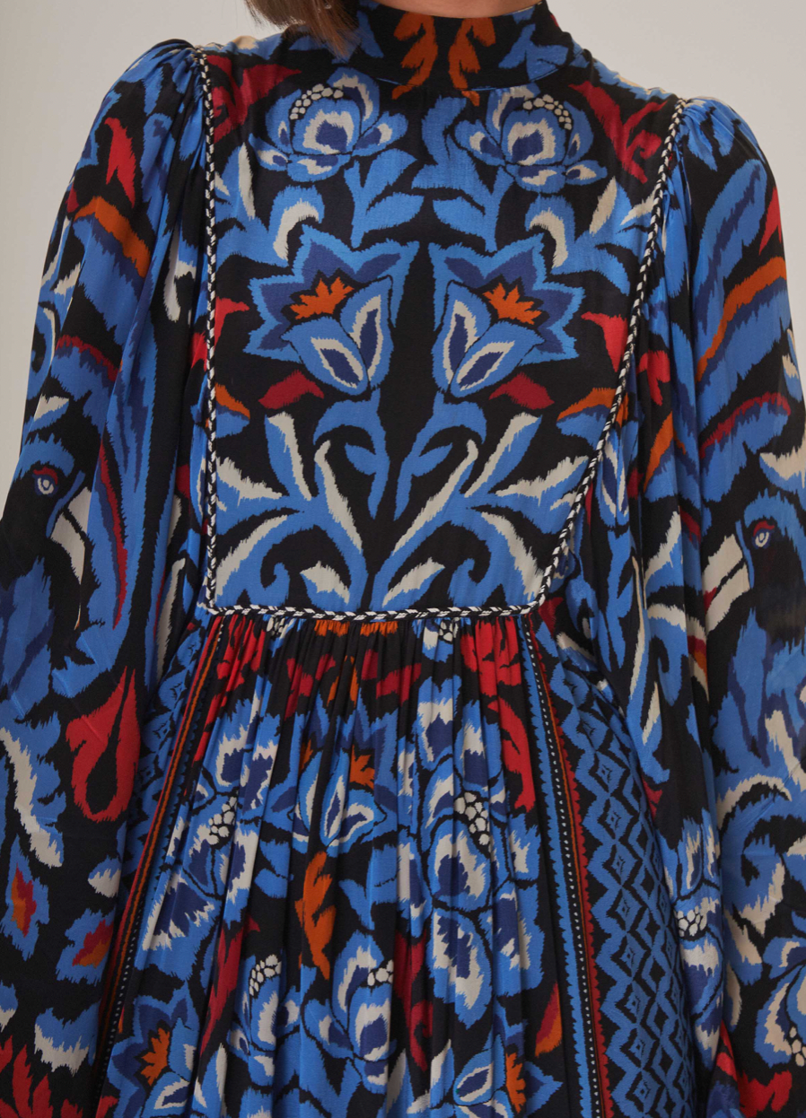 Farm Rio Black Toucans Scarf Long Sleeve Maxi Dress