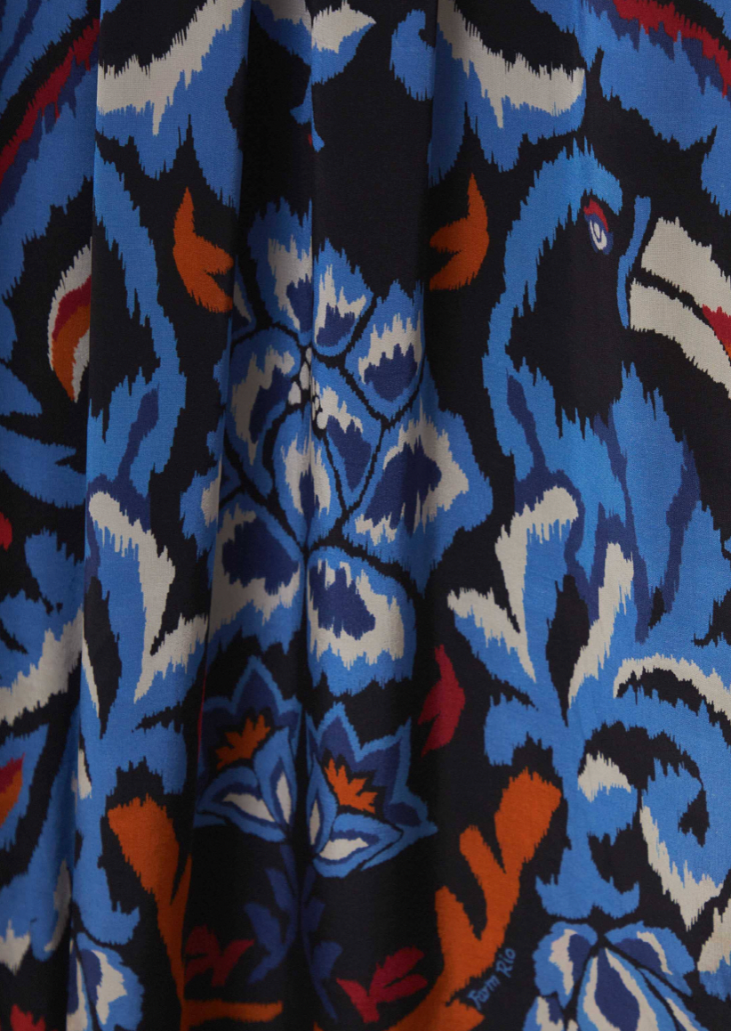 Farm Rio Black Toucans Scarf Long Sleeve Maxi Dress