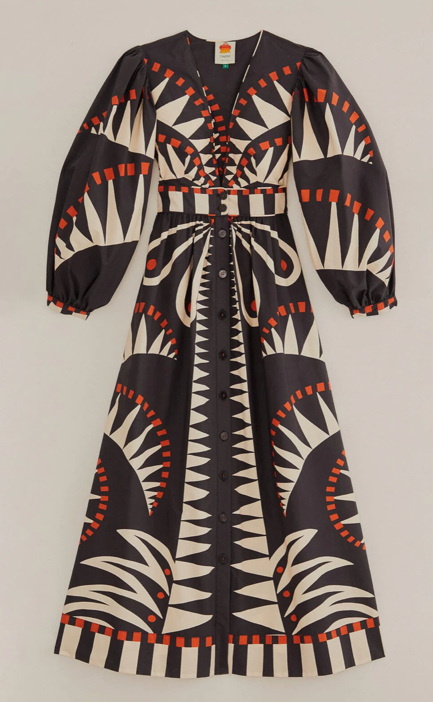 FARM RIO Black Coconut Grove Puff Sleeve Maxi Dress