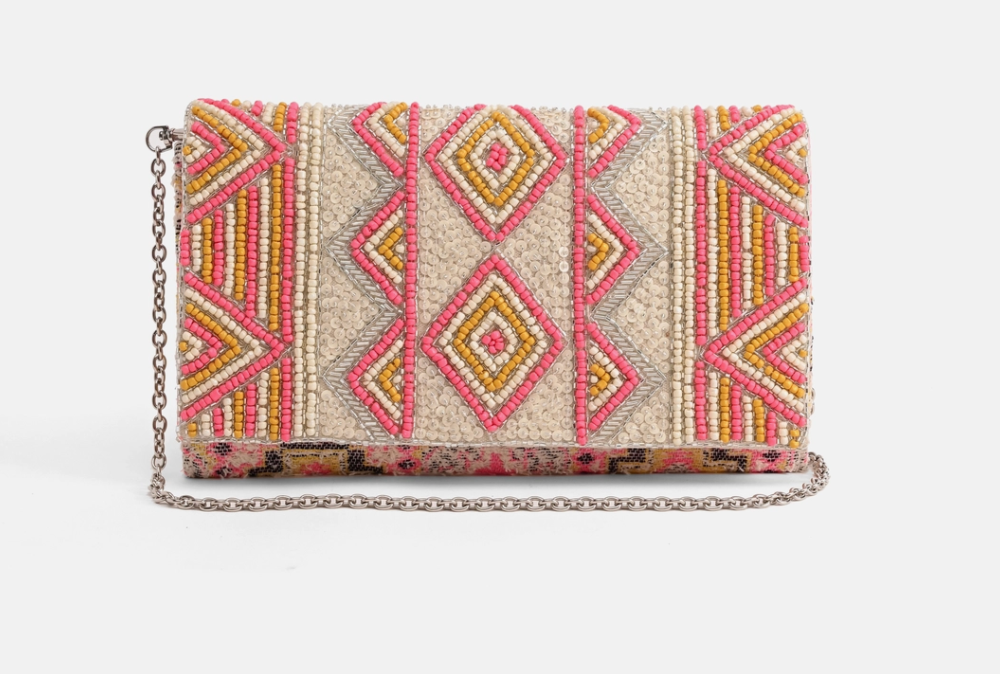 America & Beyond Elegant Pink Aztec Embellished Clutch