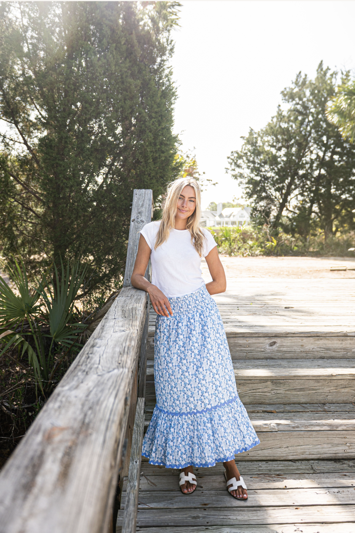 Smocked Waist Midi Skirt - Ditsy Falling Violet