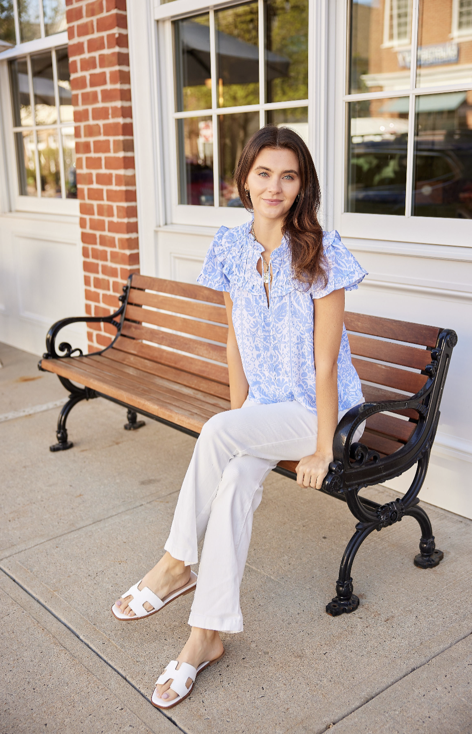 Hydrangea Tropical Block Print Ruffle Neck Top SU2523