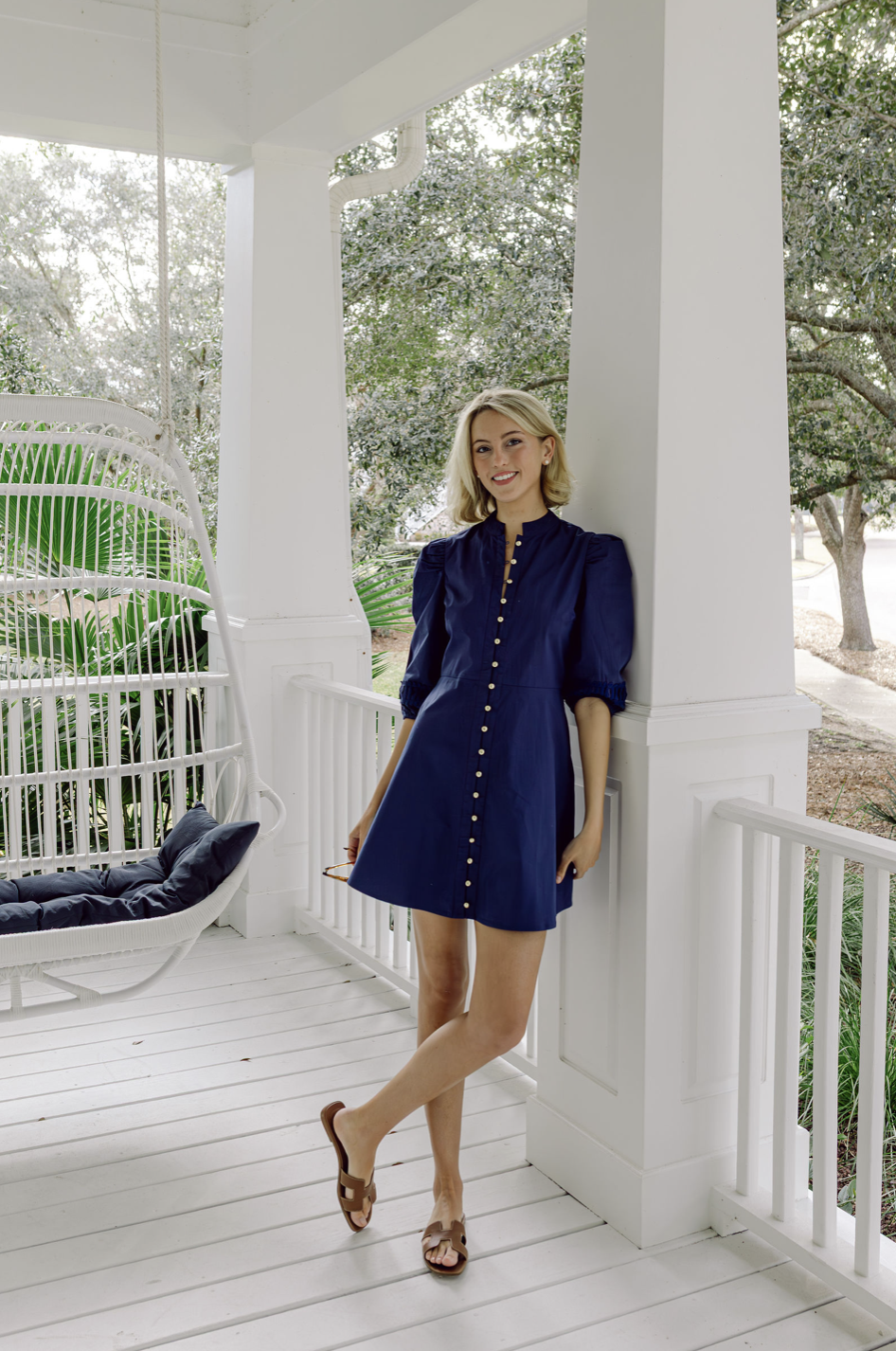 button front mini dress Sail to Sable NAVY Shirt NAVY / L / SP2614 Featuring stretchy smocked bodice Long Sleeve Sequin Midi SCH003214_OAG_M Size:36W34L