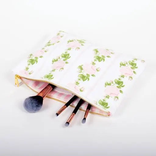 Pink Rose Vine Terry Flat Pouch - Large