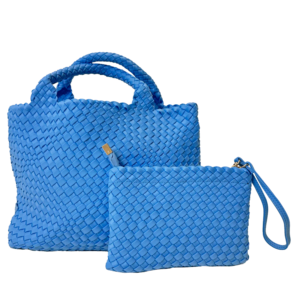 Lily Woven Neoprene Tote with pouch in Sky Blue