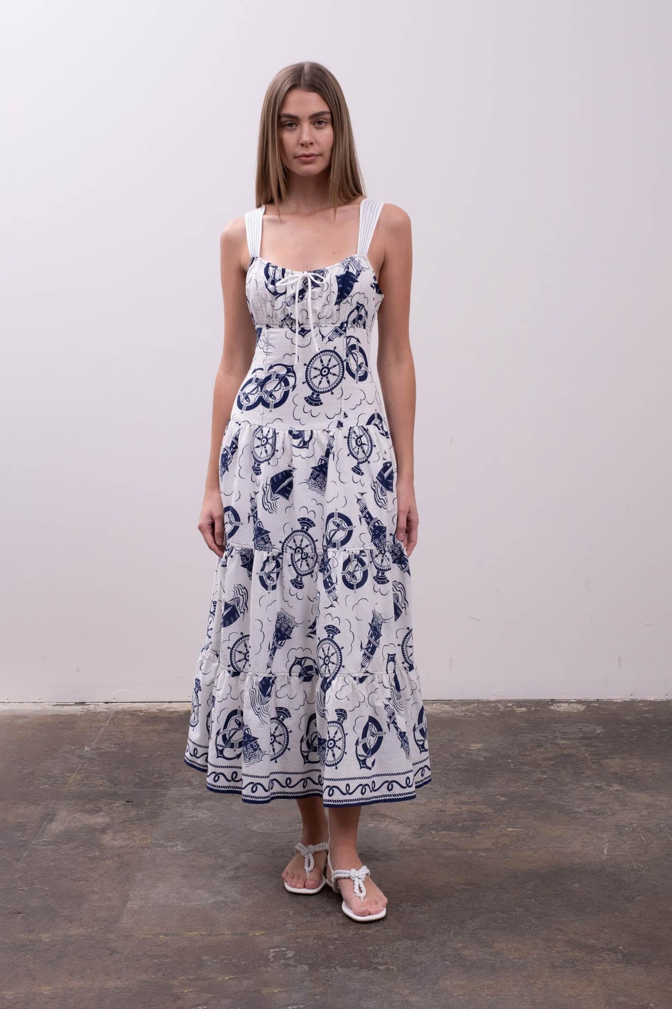 Sleeveless Printed Midi Dress -Ivory Multi