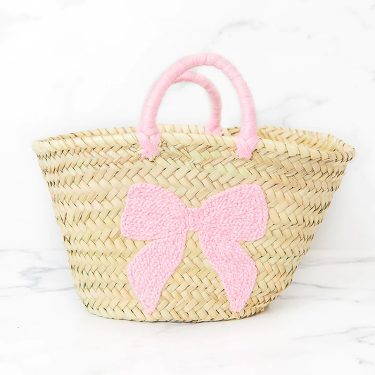 Pink Bow Straw Bag
