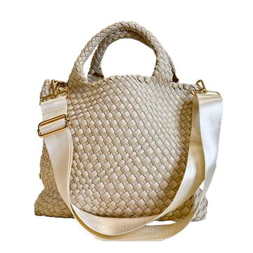 Lily Woven Neoprene Tote with pouch in Ecru