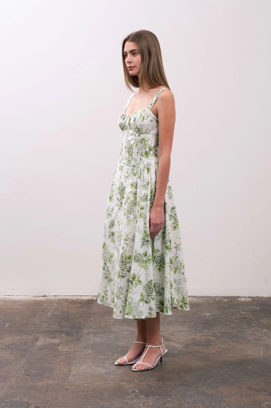 Sleeveless Corset Floral Print Midi Dress