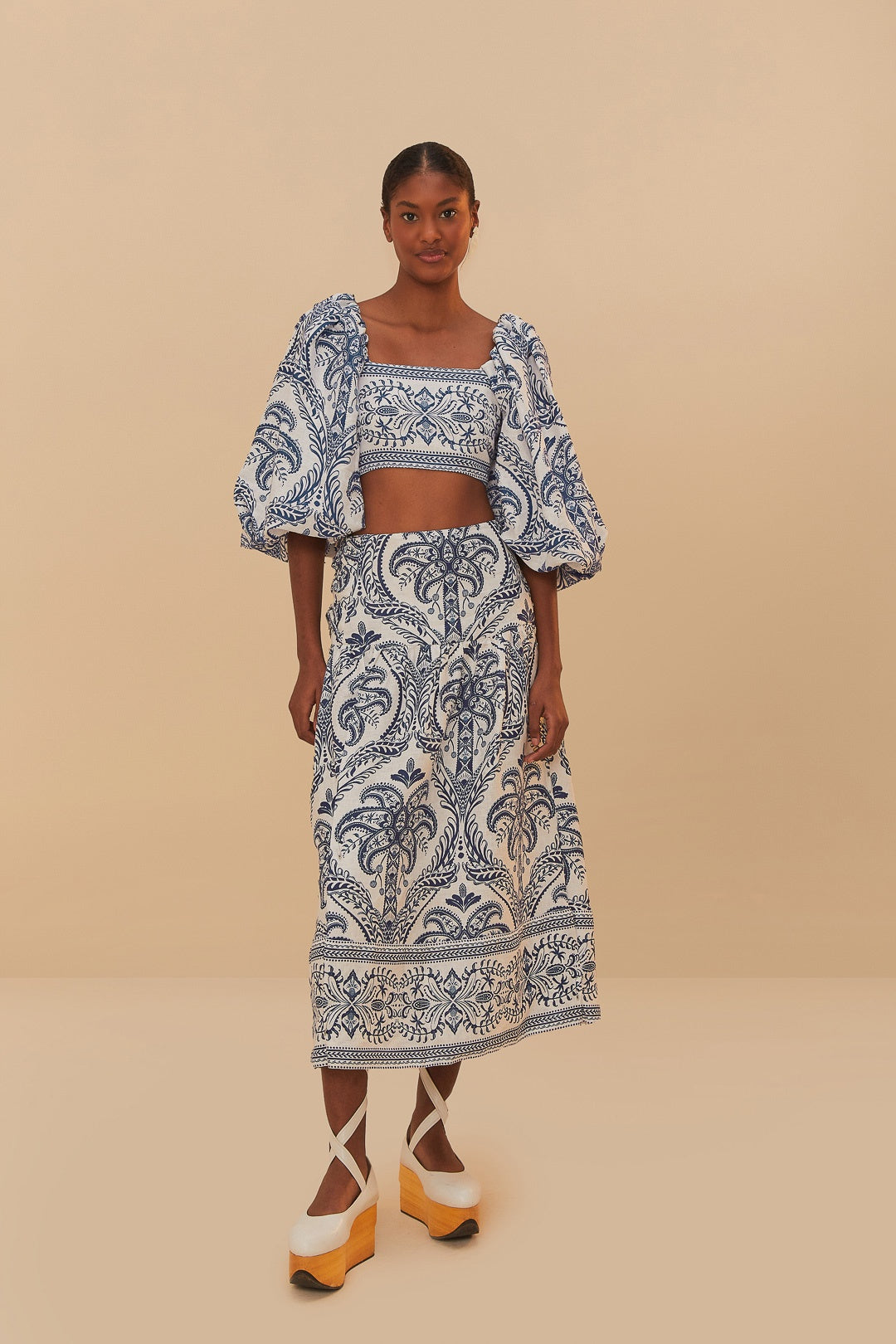 Blue Tropical Cameo Off White Blouse