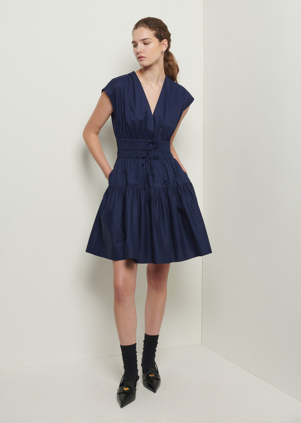 Derek Lam Tora V Neck Dress - Navy