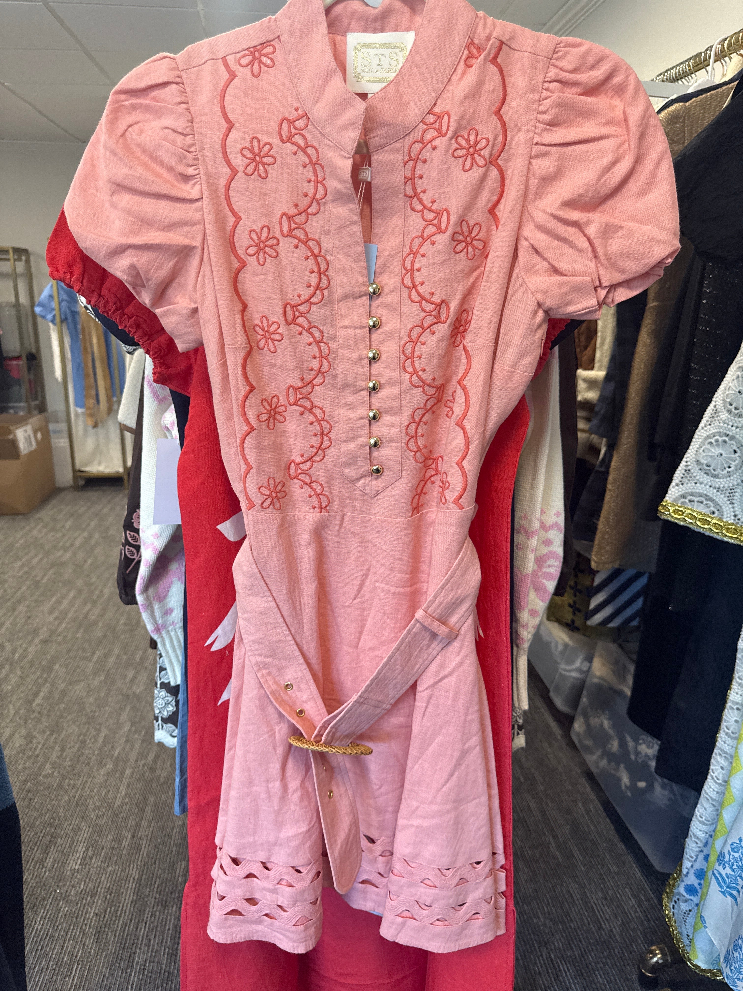Sample Blush Puff Sleeve Belt Dress