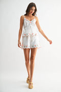 Floral Embroidered Cotton Top and Shorts Set