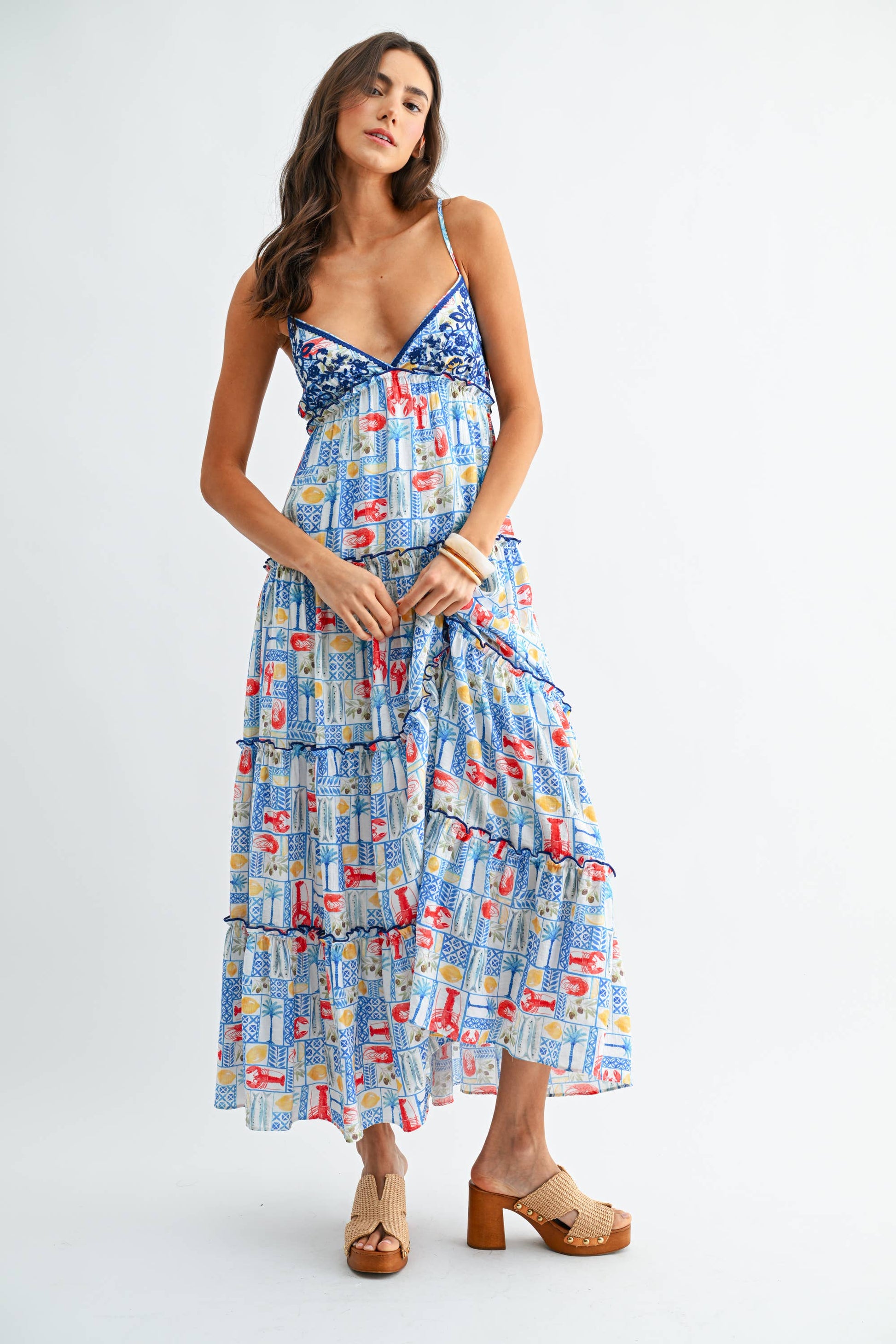 Tiered Maxi Dress with Mediterranean Tile Print