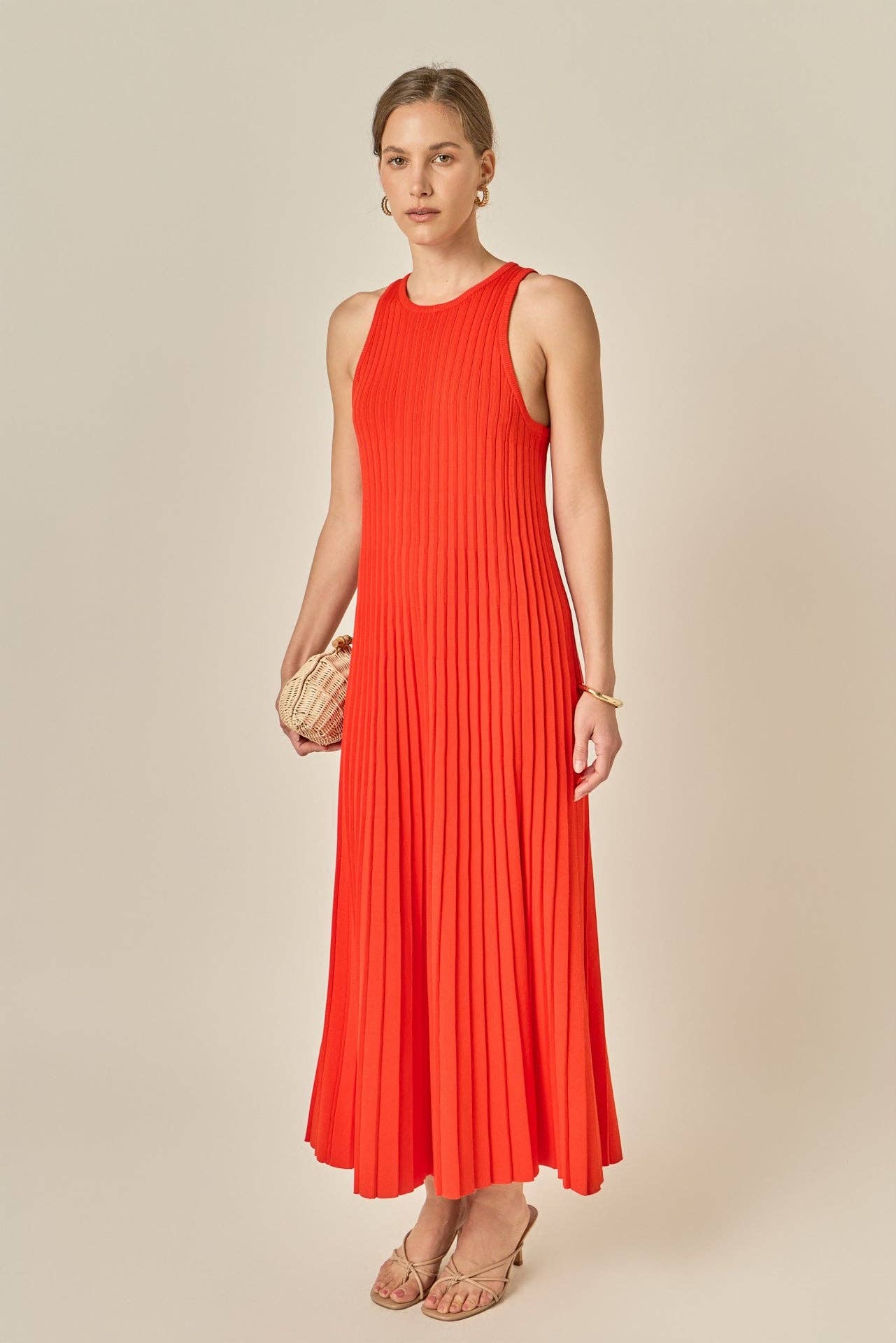 Pleated A-line Knit Midi Dress