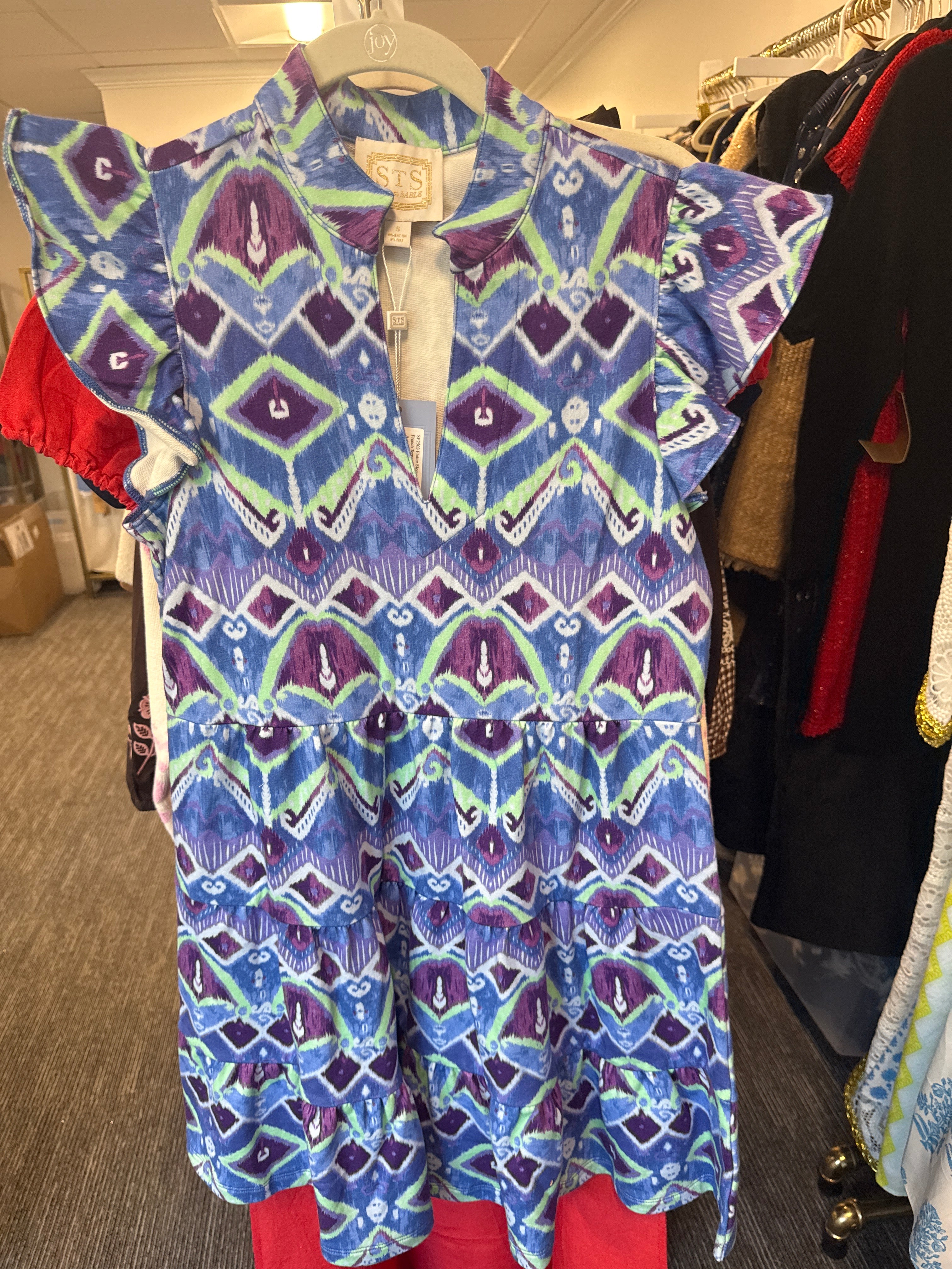 Sample Flutter Sleeve Flare Tunic French Terry Aztec Ikat