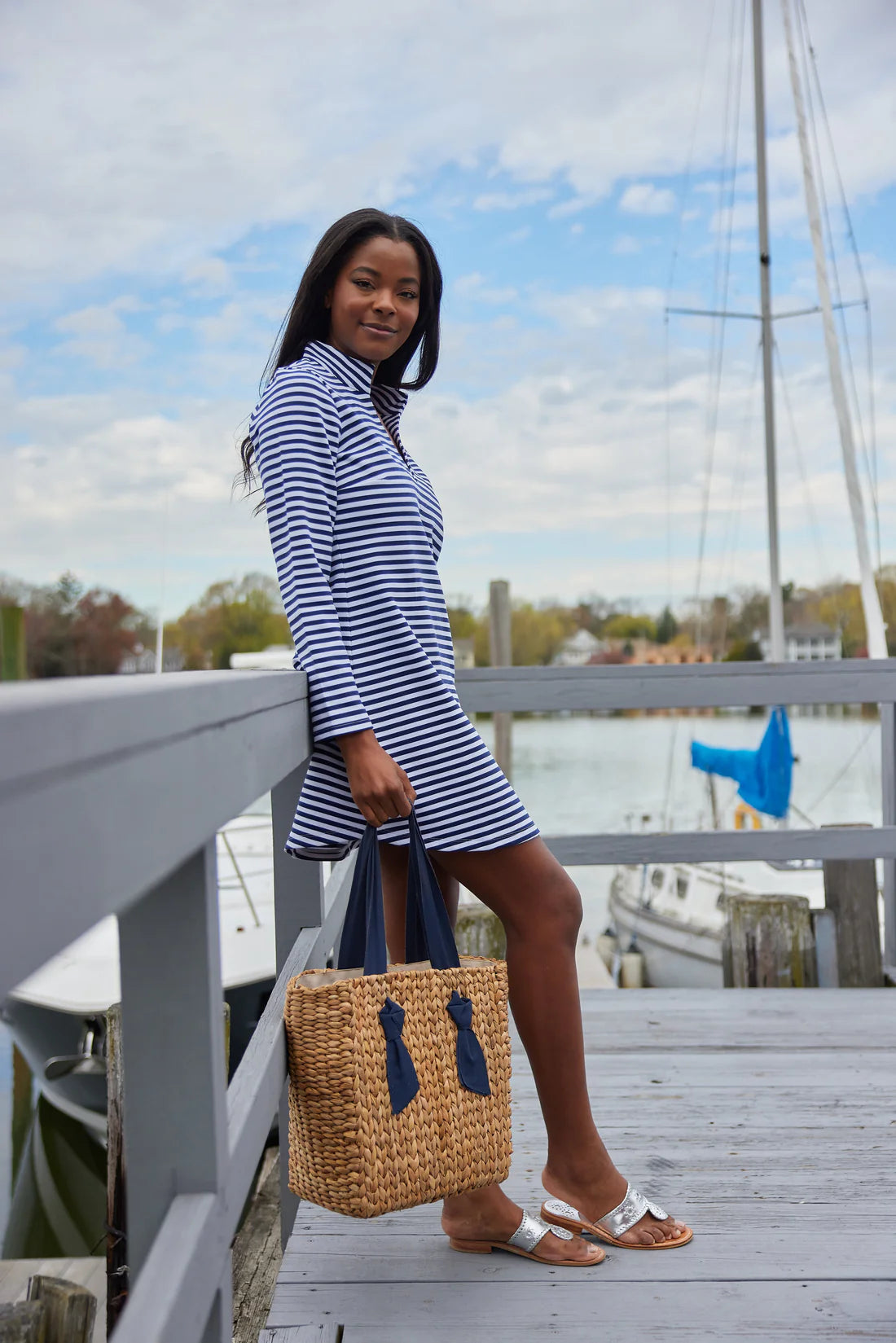 Sail to Sable Navy & White Stripe Long Sleeve Classic Tunic