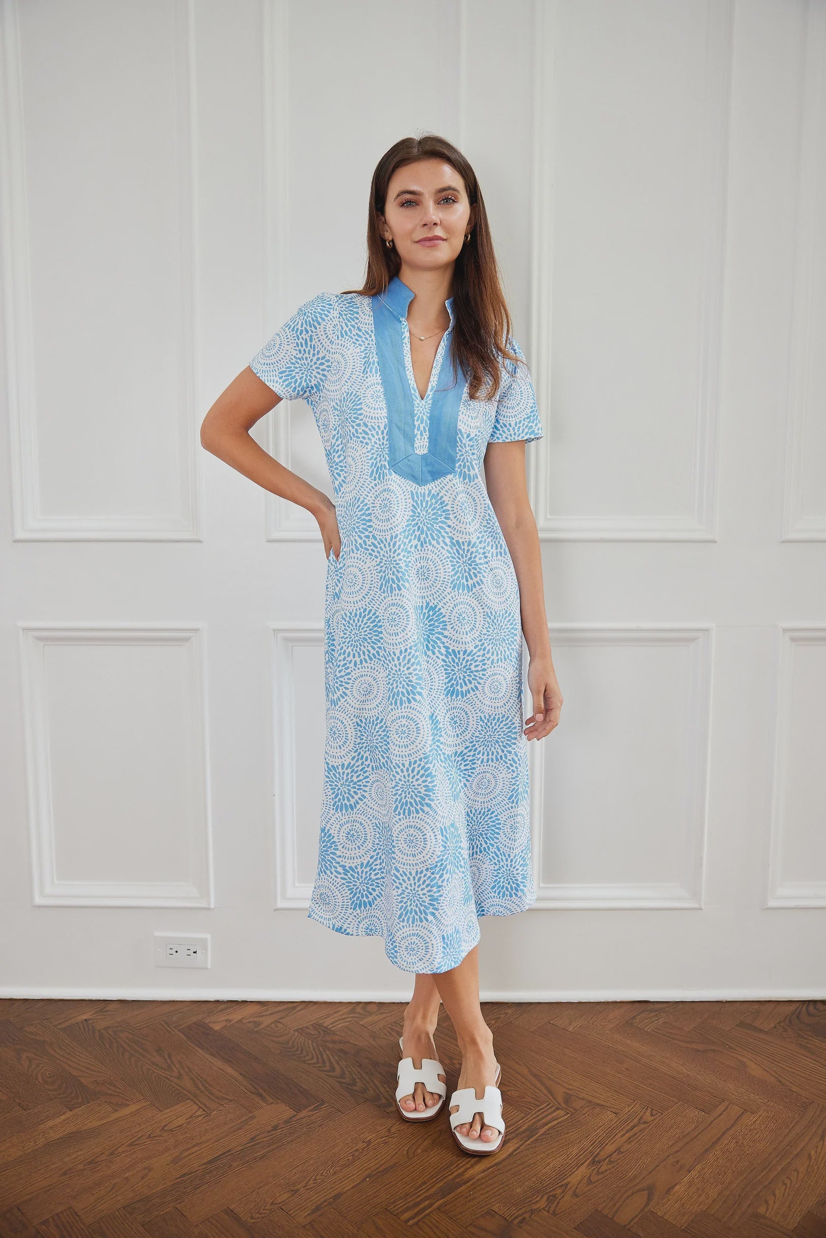 Blue Dot Matrix Short Sleeve Maxi Tunic R2504