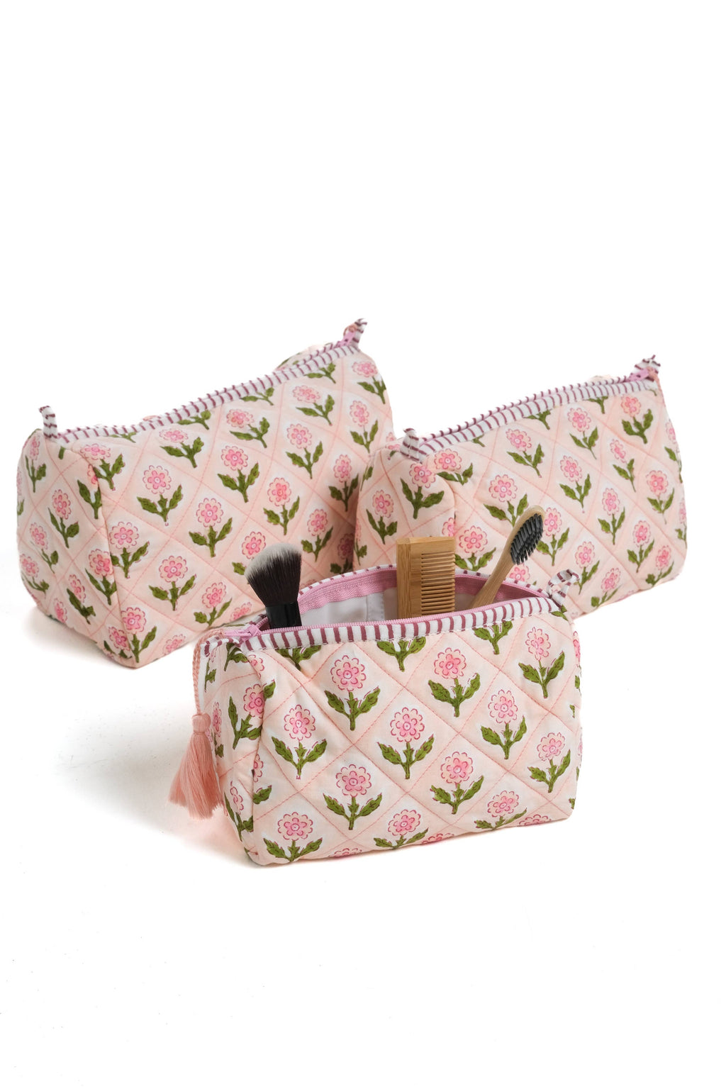 Mona Block Print Makeup Bag in Pink