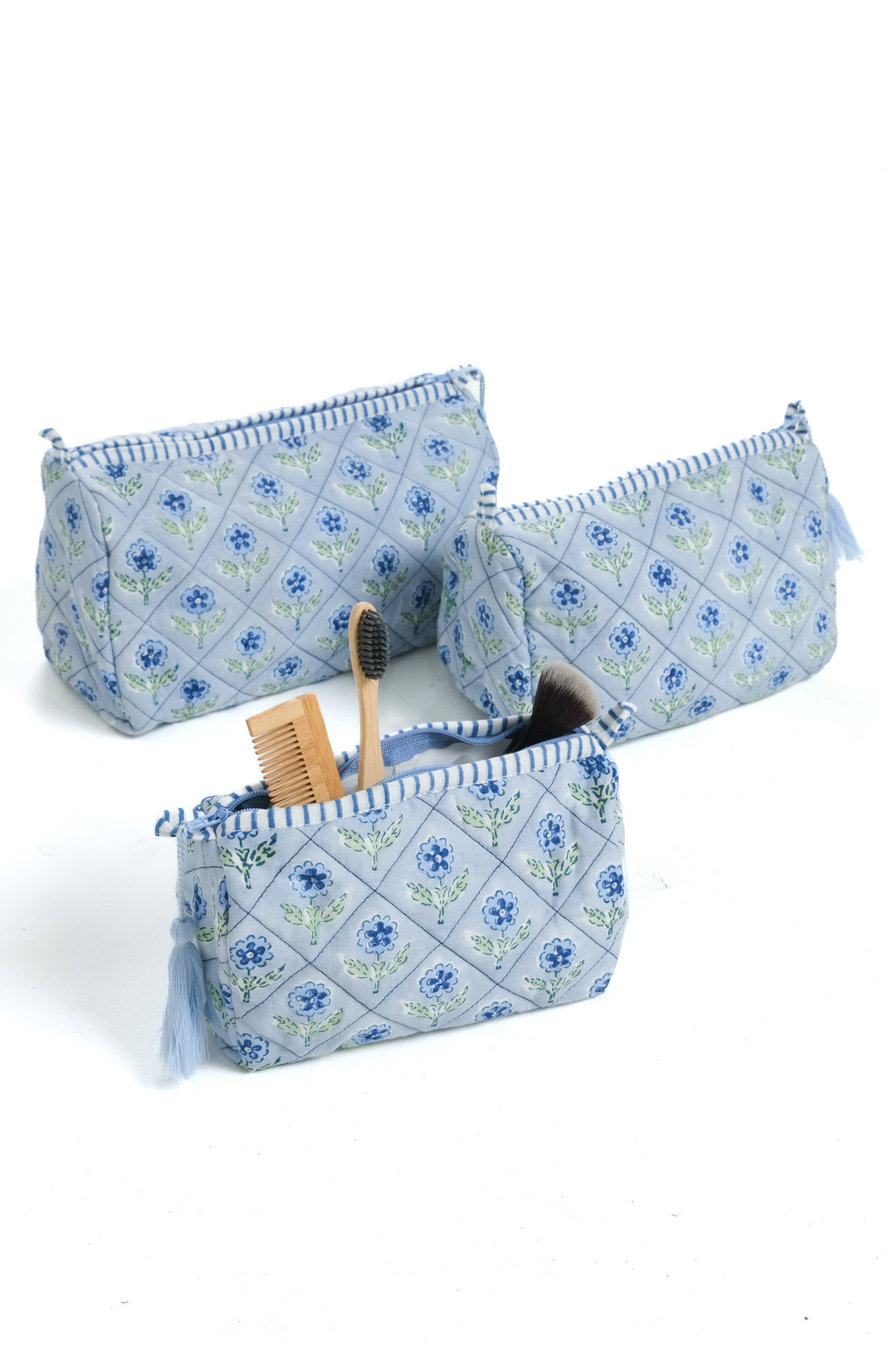 Mona Block Print Makeup Bag in Blue