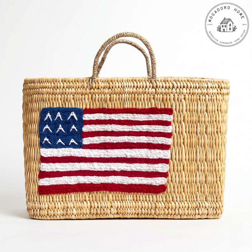 Patriotic Rattan Market Basket