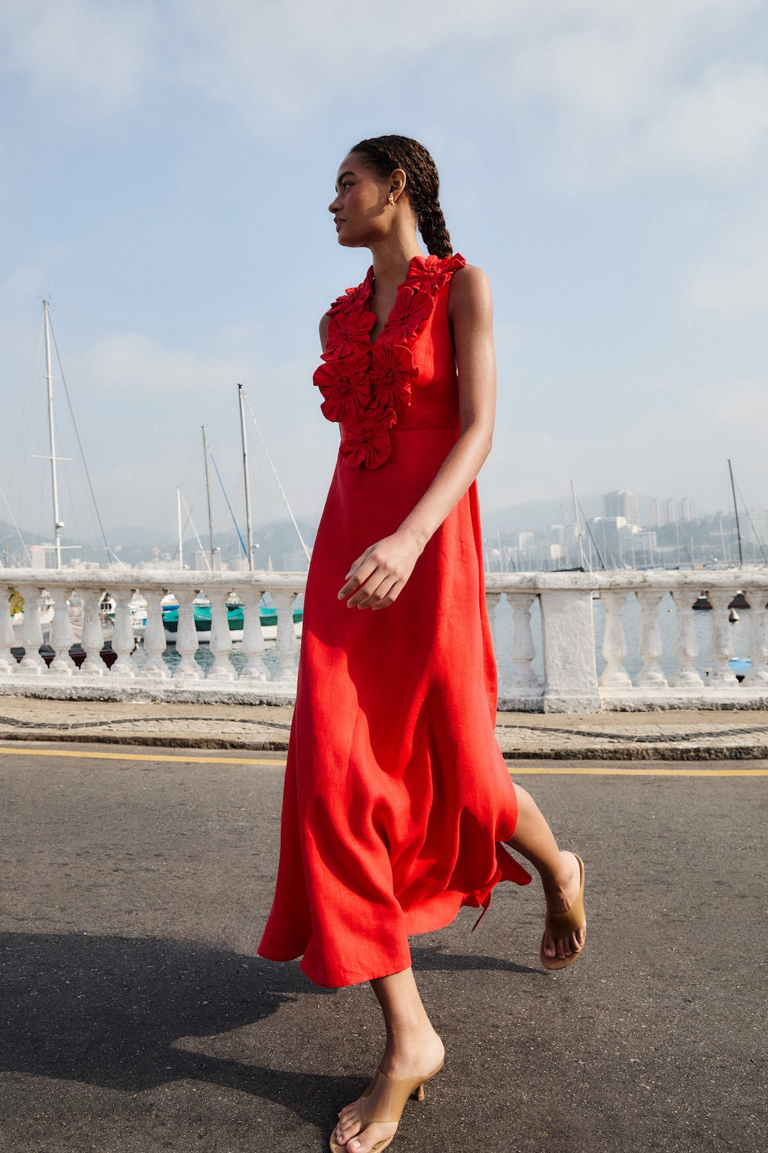 Red Sleeveless Midi Dress