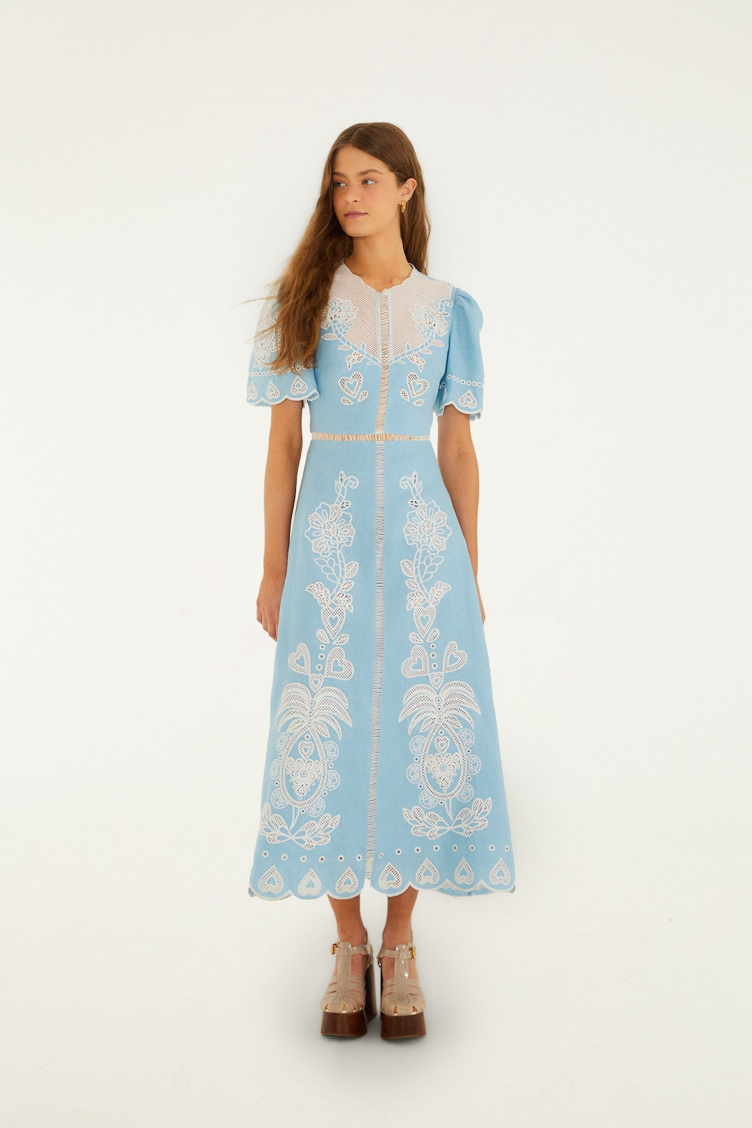 Embroidery Short Sleeve Midi Dress