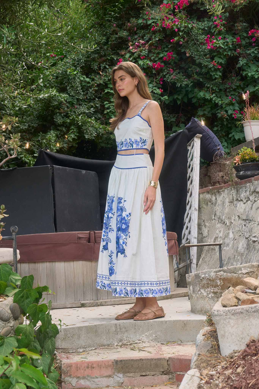 Floral Border Midi Skirt
