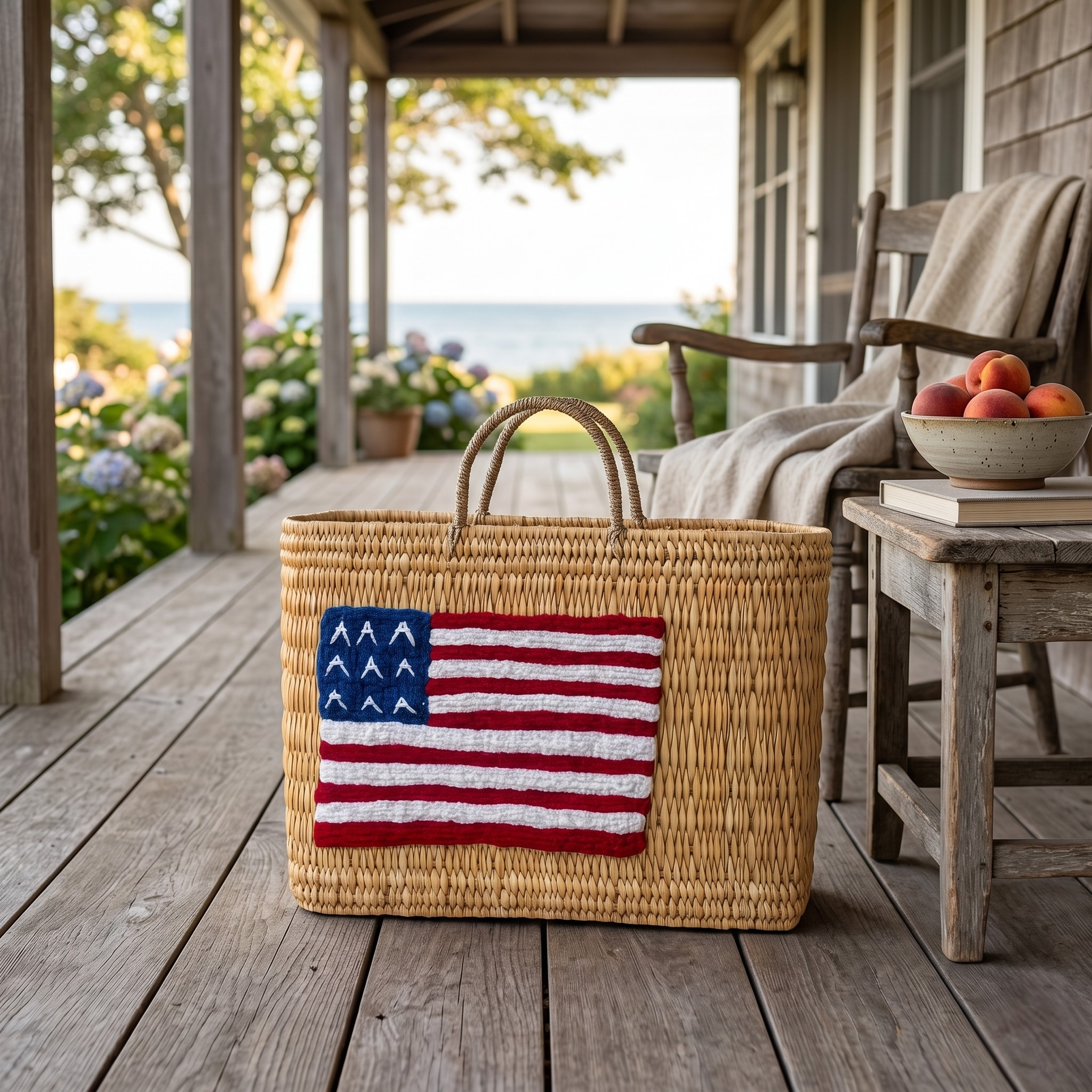 Patriotic Rattan Market Basket