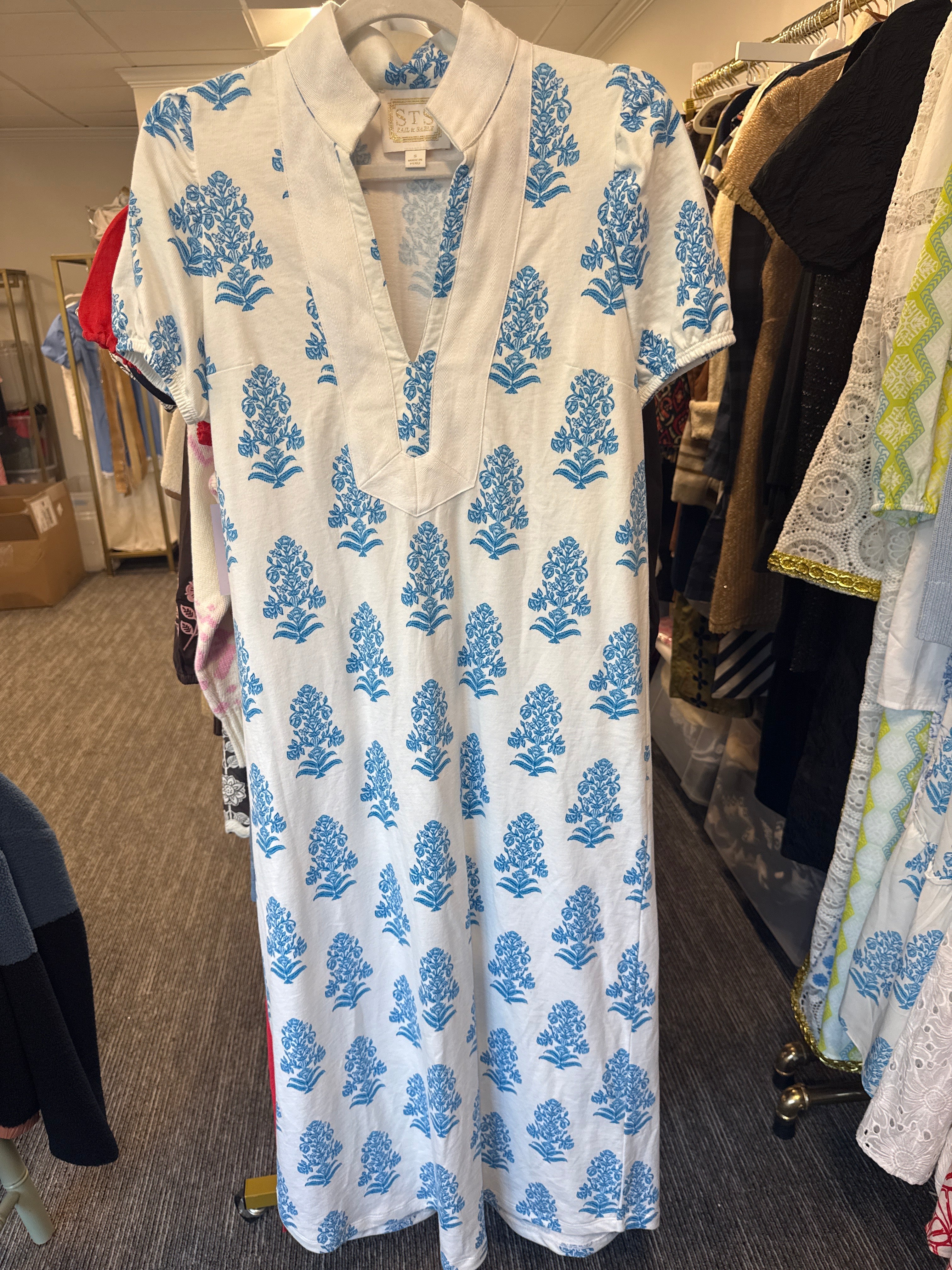 Sample Blue/White Puff Sleeve Caftan