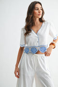 Cotton Crop Top with Shell Embroidered
