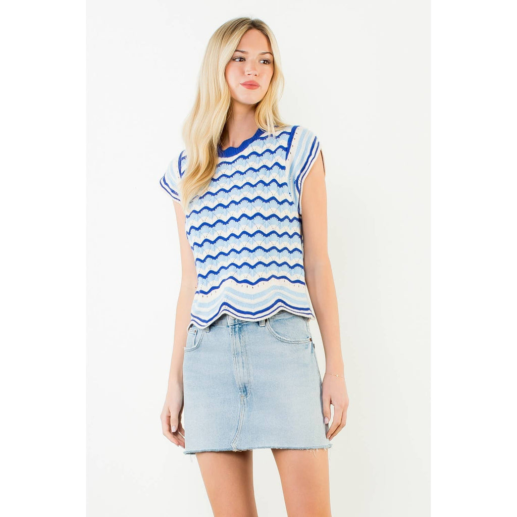 Short Sleeve Striped Pattern Knit Top