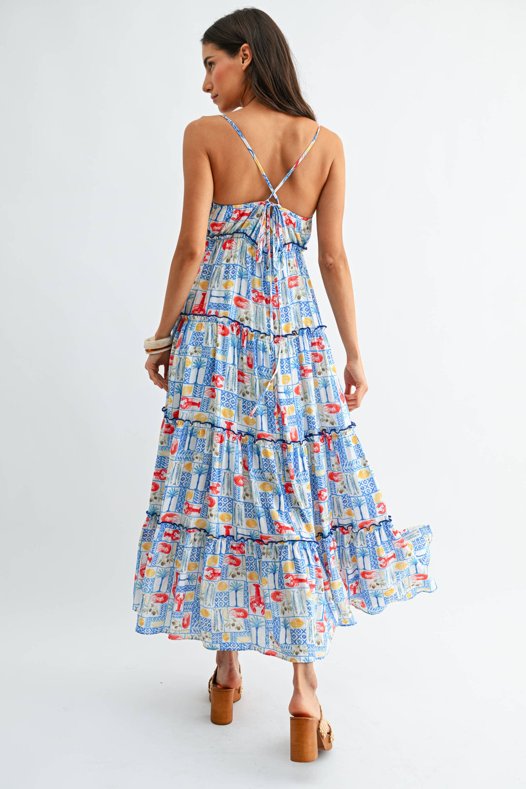 Tiered Maxi Dress with Mediterranean Tile Print